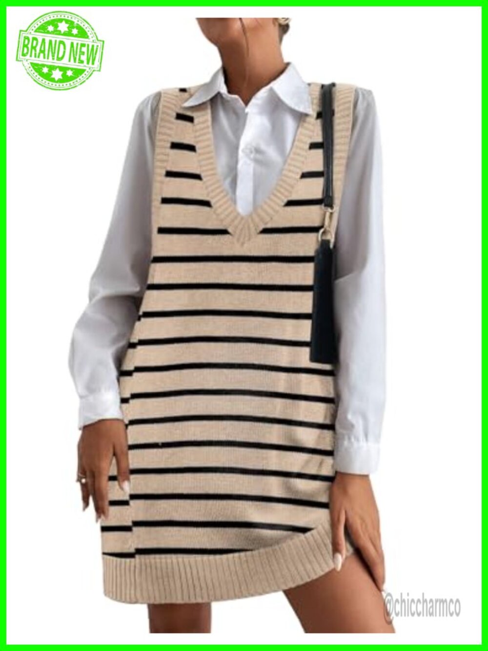 Oversized Sleeveless Knit Sweater Vest with Pockets, V-Neck Tunic Top